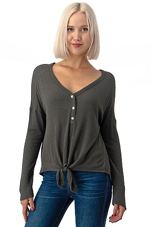 Henley Shirred Yoke W/Tie